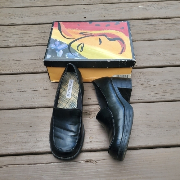 Vintage 90s y2k Bratz Black Vegan Leather Platform Oxford Chunky Heel Loafers 8 - Picture 1 of 9